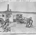A vintage black-and-white image showcasing a historical outdoor event setup, featuring a boat, workers, and tools by a lakeside, emphasizing the art of hosting and event planning.