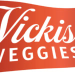 Bright red and white Vickis Veggies restaurant logo.