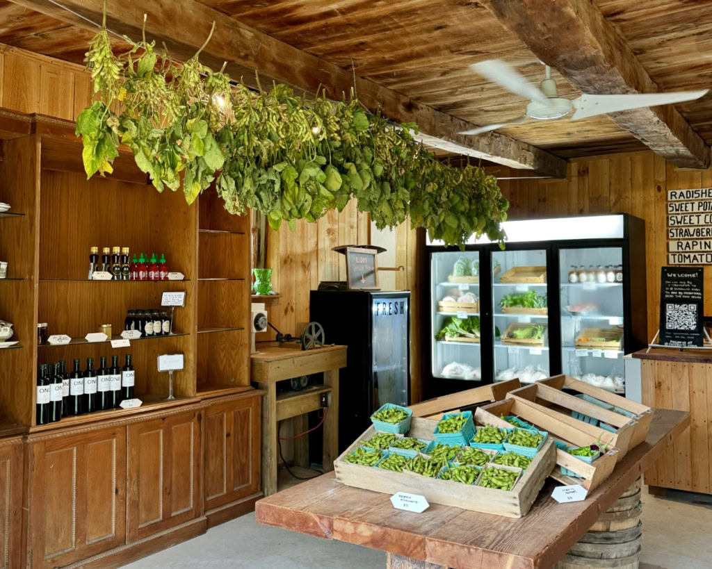 Fresh farm produce market showcasing leafy greens, vegetables, and organic products at The Gourmet Host.