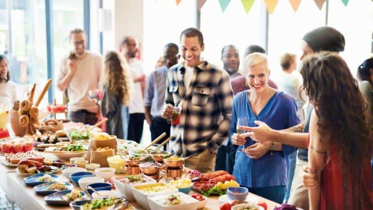 Family gathering with a variety of delicious meal options for picky eaters.