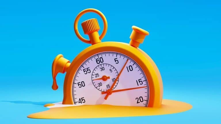 A countdown timer with a yellow and orange design on a blue background.