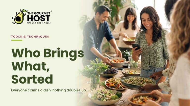 Group of people sharing and serving food at a social gathering.