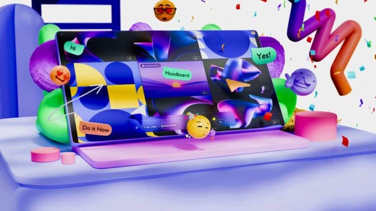 Colorful smartphone with moodboard app and emojis for party planning.
